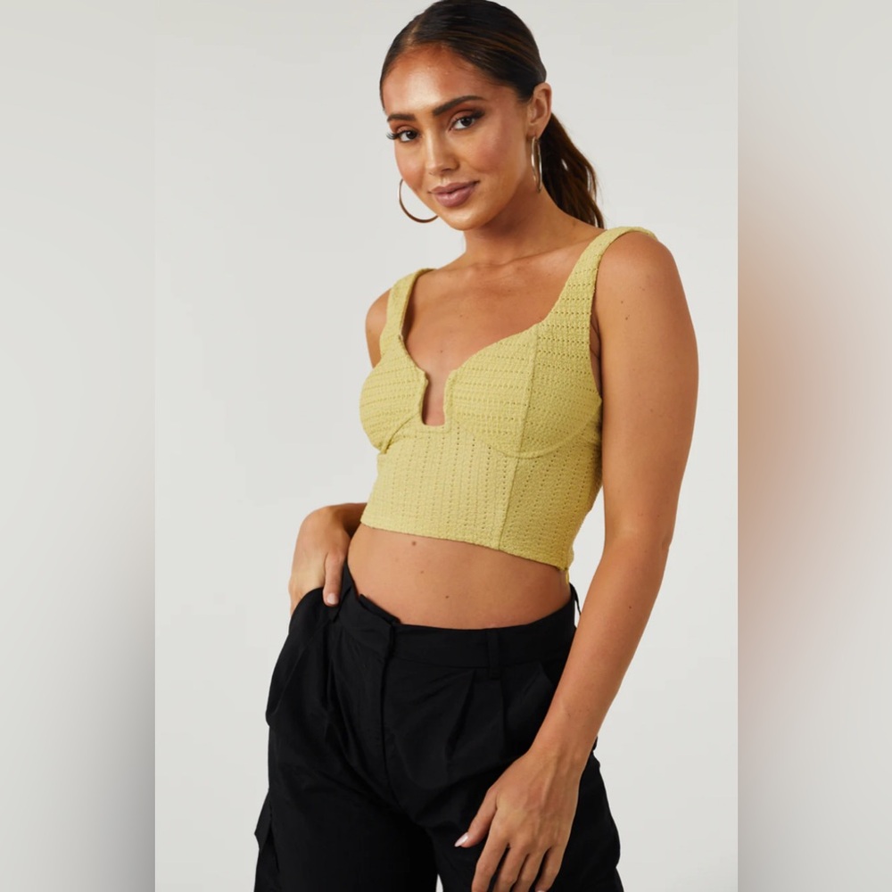 Vestique Olive-Gold Textured Bustier Crop Top